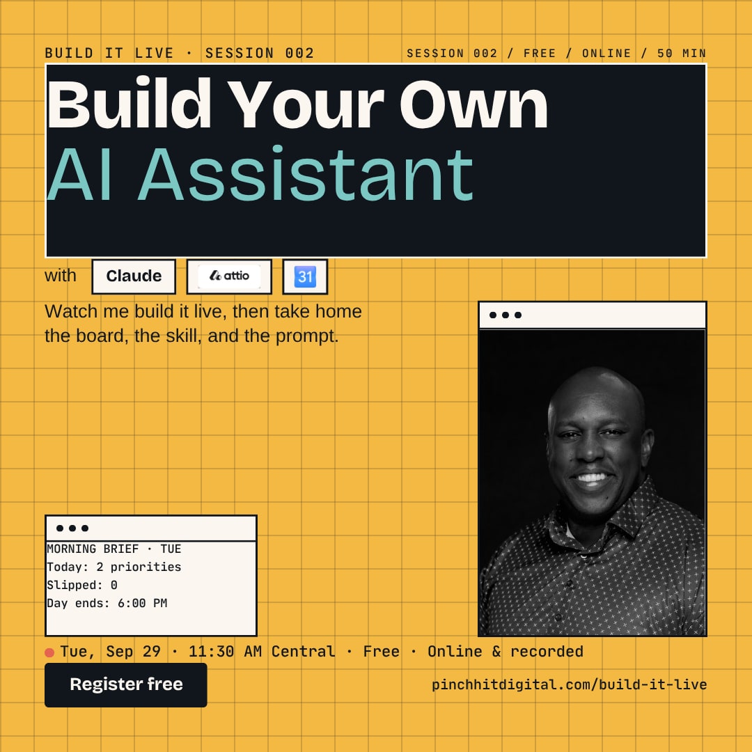 Build It Live session two event card: Build Your Own AI Assistant with Claude, Attio, and Google Calendar